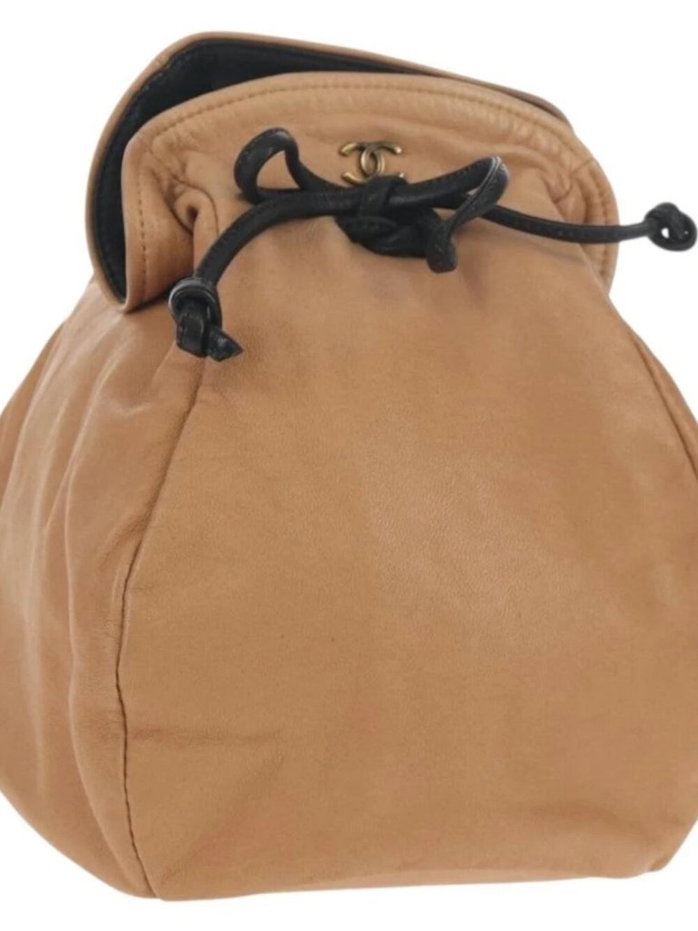 CHANEL Purse Hand Bag Lamb Skin Beige CC Auth 152370V